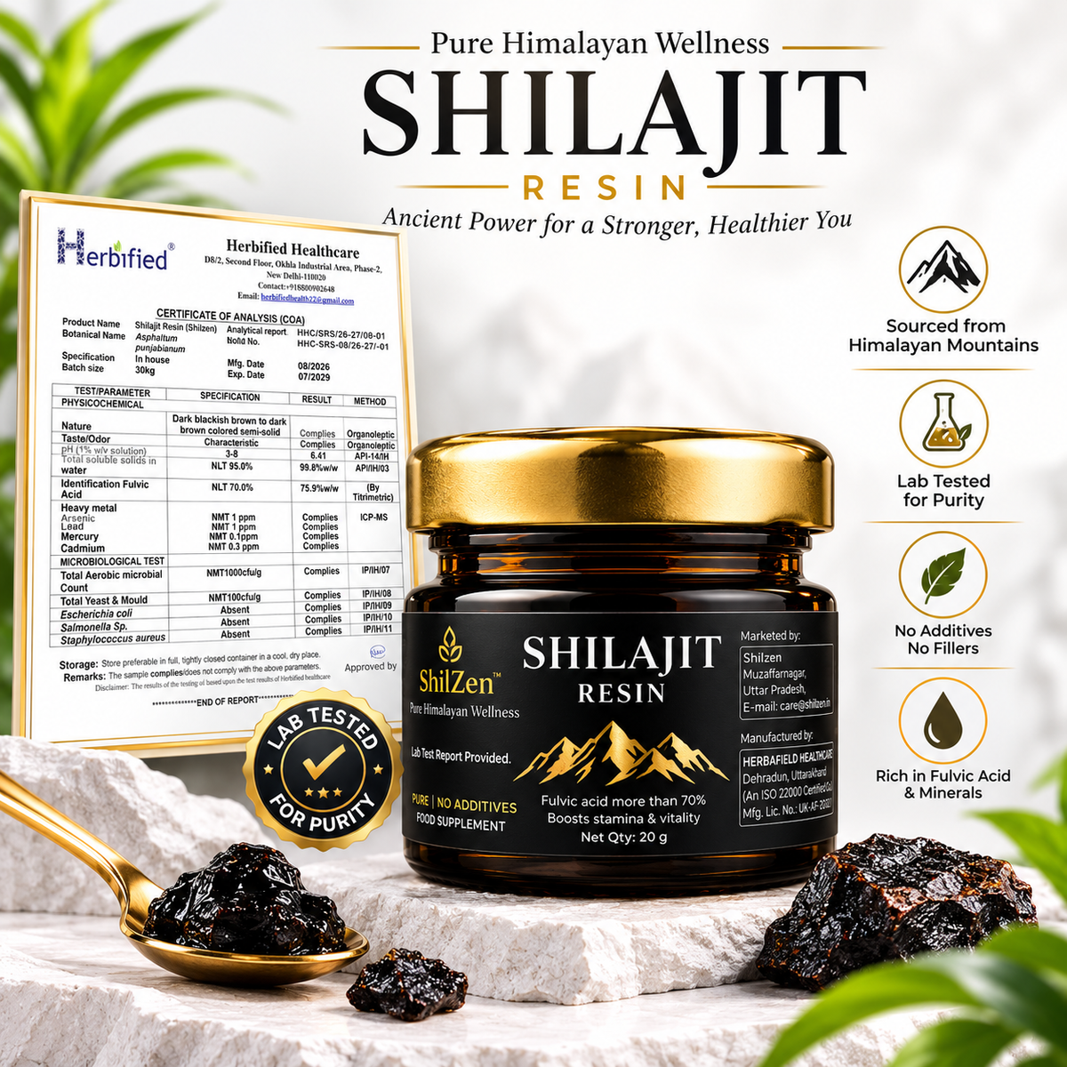 ShilZen Premium Himalayan Shilajit Resin 20g | Pure Himalayan Power | Pack of 1